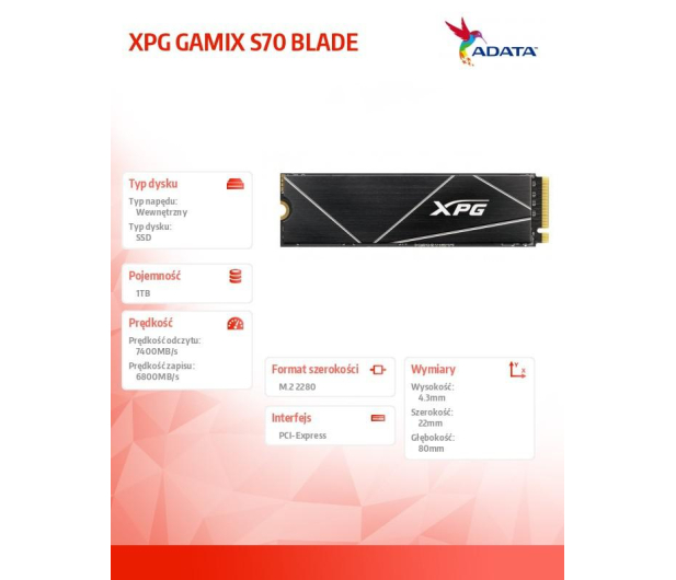 ADATA 1TB M.2 PCIe Gen4 NVMe GAMMIX S70 Blade - 500606 - zdjęcie 6